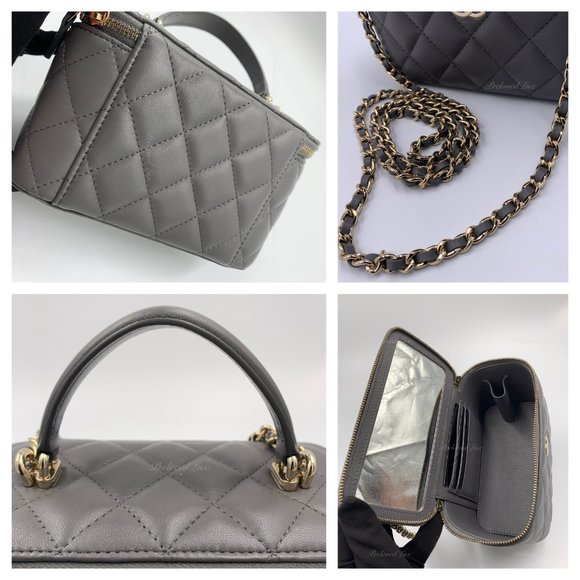 ❗️Sold❗️ CHANEL Lambskin Grey Top Handle Vanity Case Chain Bag GHW - Picture 12 of 15
